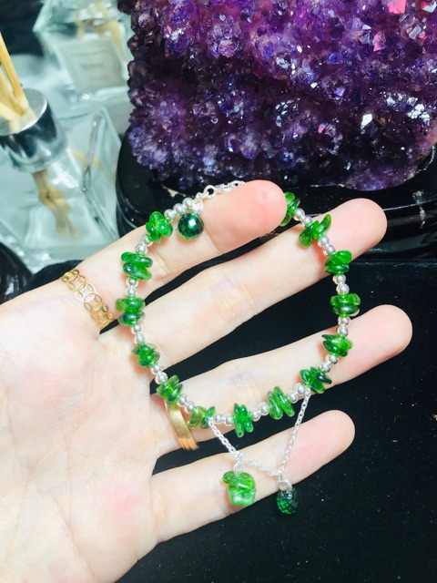 🎉Vòng tay Đá Diopside mix charm bạc 🌟