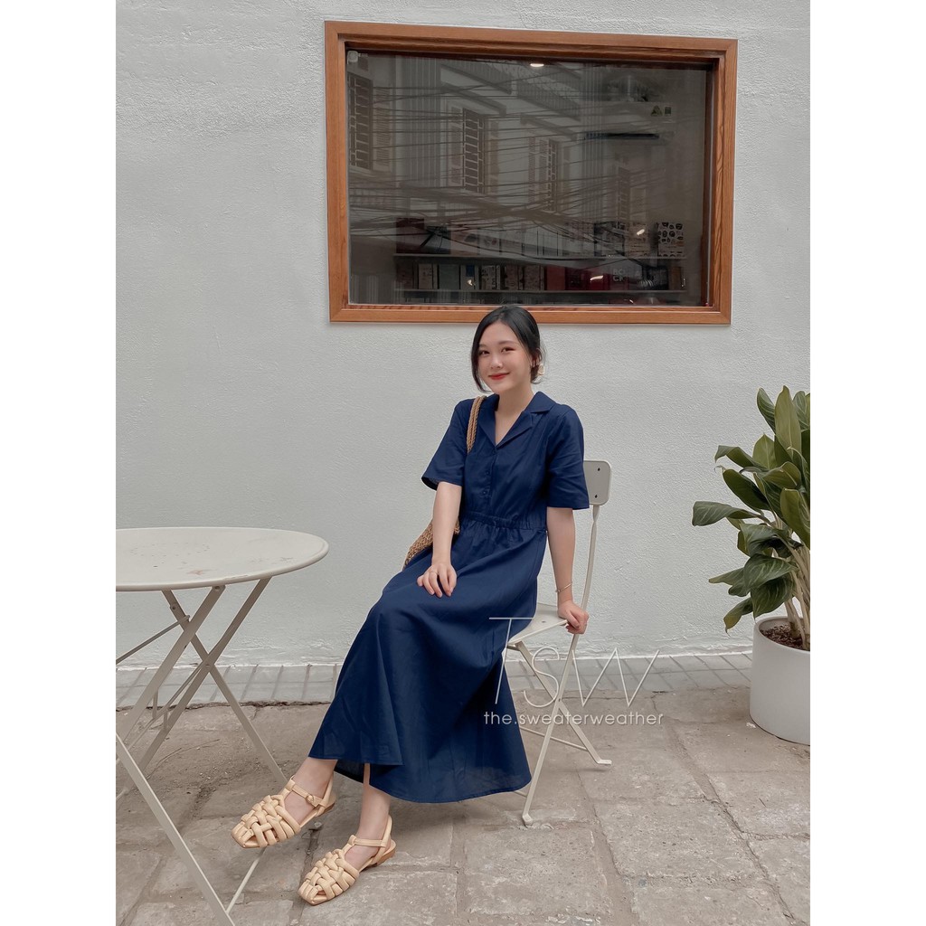 [Mã SKAMA06 giảm 8% tối đa 50K đơn 250K] Váy sơ mi cổ bẻ dáng xoè dài chất thô (Ảnh thật) | BigBuy360 - bigbuy360.vn