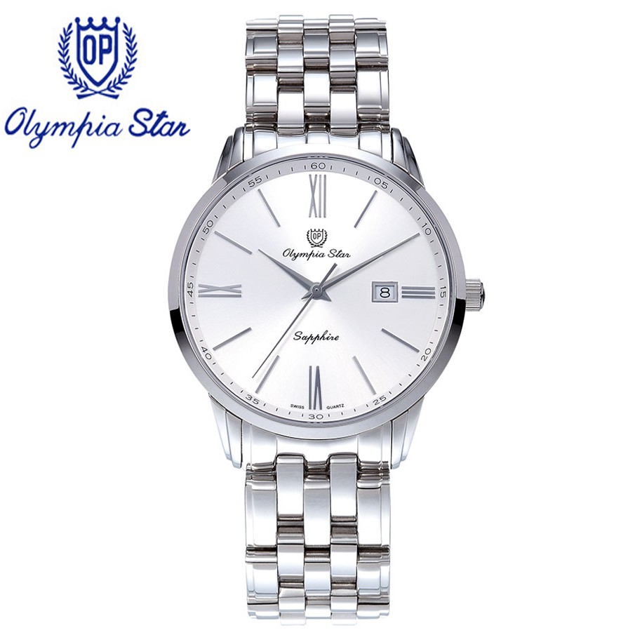 Đồng hồ nam dây kim loại mặt kính sapphire Olympia Star OPA58061MS trắng