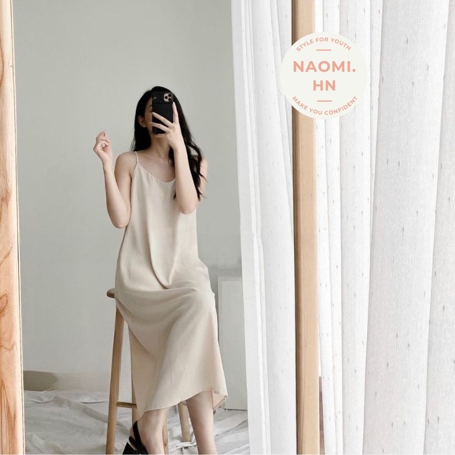 Váy 2 dây suông chất đũi lụa trơn basic nhiều màu form rộng. Đầm hai dây lụa Hàn dáng dài Hàn Đầm maxi đi biển