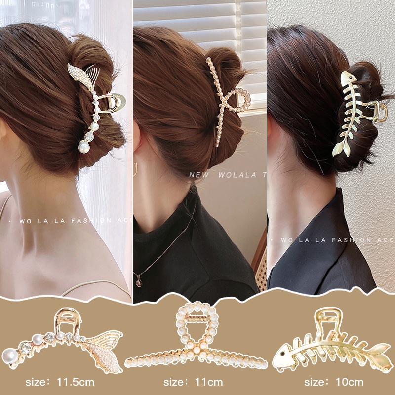 Kẹp Tóc Đuôi Cá Đính Ngọc Trai Cỡ Lớn Kiểu Hàn Quốc Mùa Hè Mới 2021