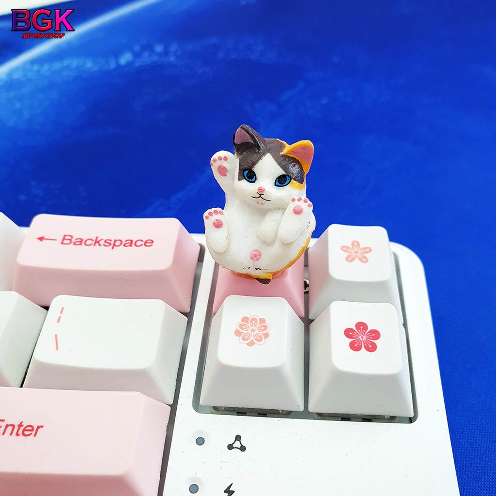 Keycap lẻ hình Mèo Con Nằm Ngửa Liếm Bi cực kỳ dễ thương ( keycap Artisan )