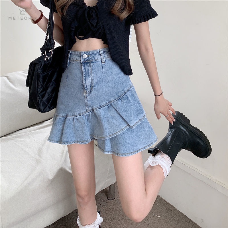 Chân chân váy jean Chữ A Lưng Cao Thời Trang Mùa Hè Mới 2021