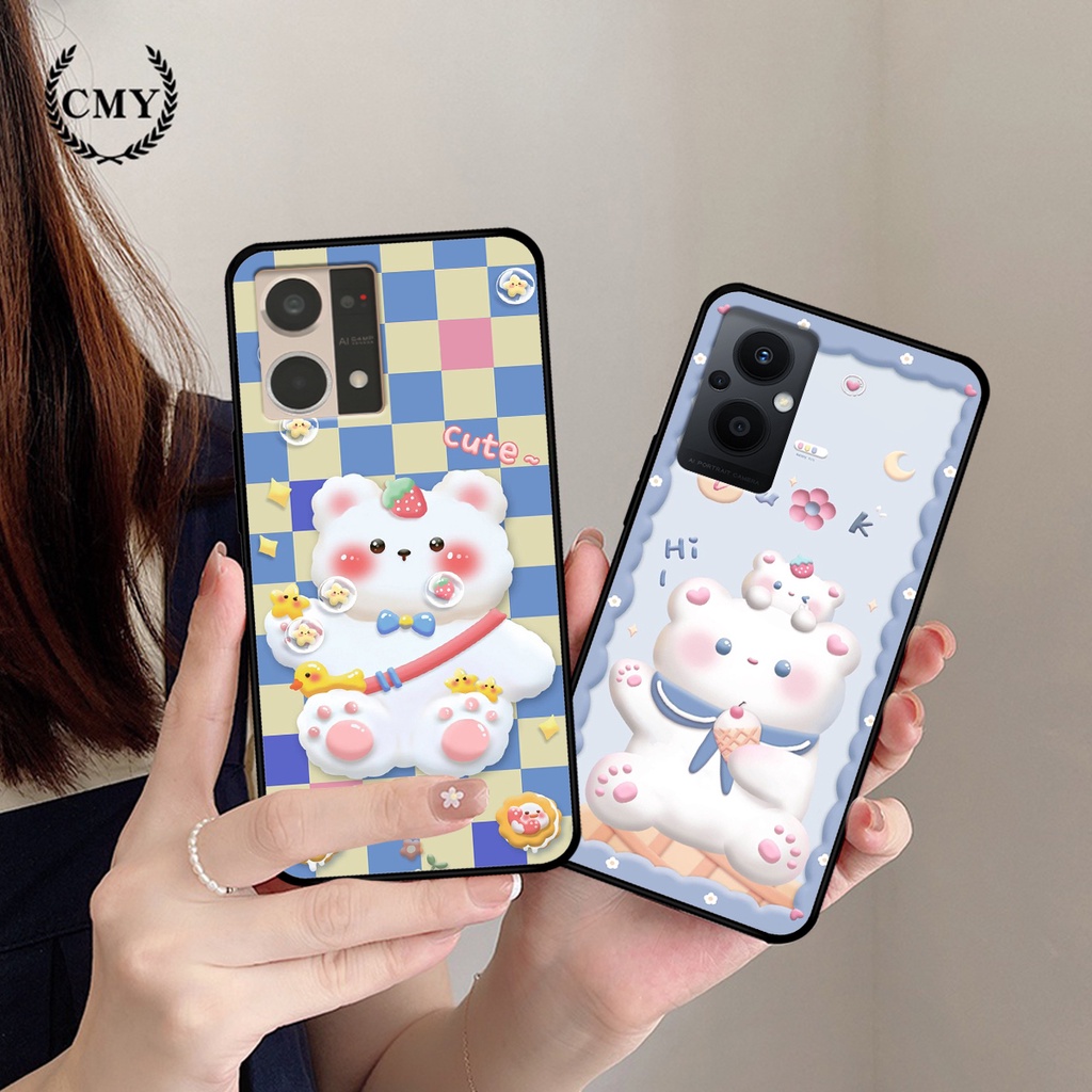 Ốp lưng Oppo Reno 7 4G - Reno 7 5G / Reno 7Z 5G in hình caro gấu thỏ dễ thương
