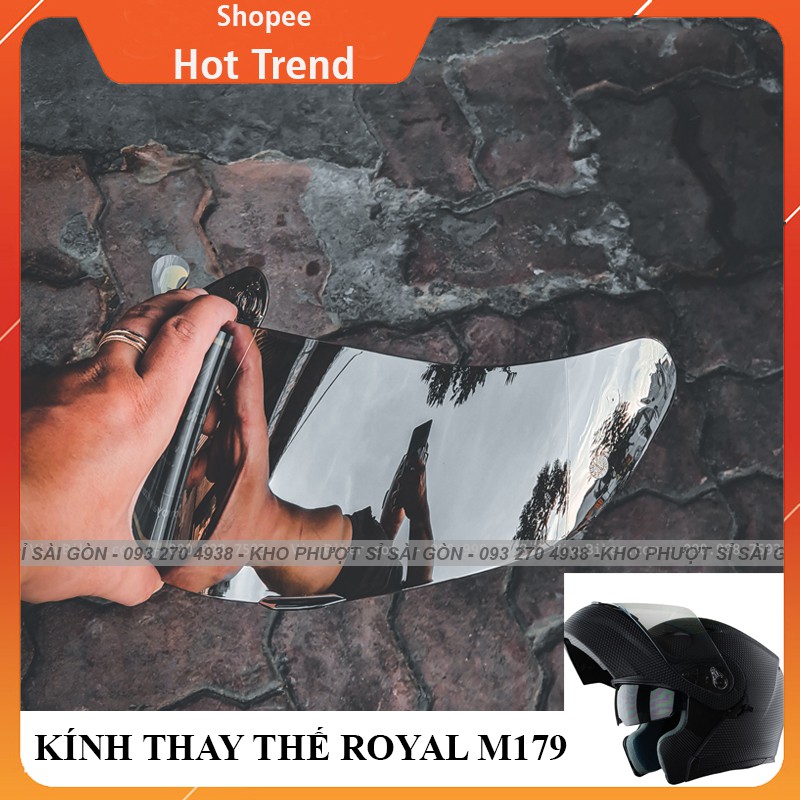 Kính tráng gương thay thế kính ngoài của mũ bảo hiểm lật hàm Royal M179 carbon - kính gương bạc thay bên ngoài m179