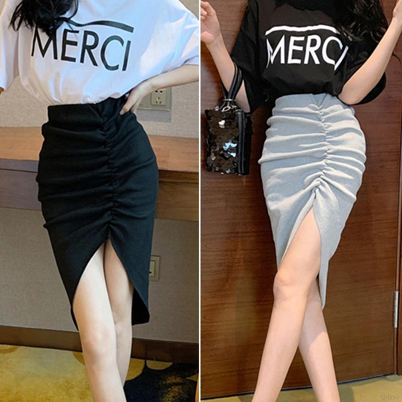 Chân váy midi lưng cao màu trơn phong cách Hàn Quốc