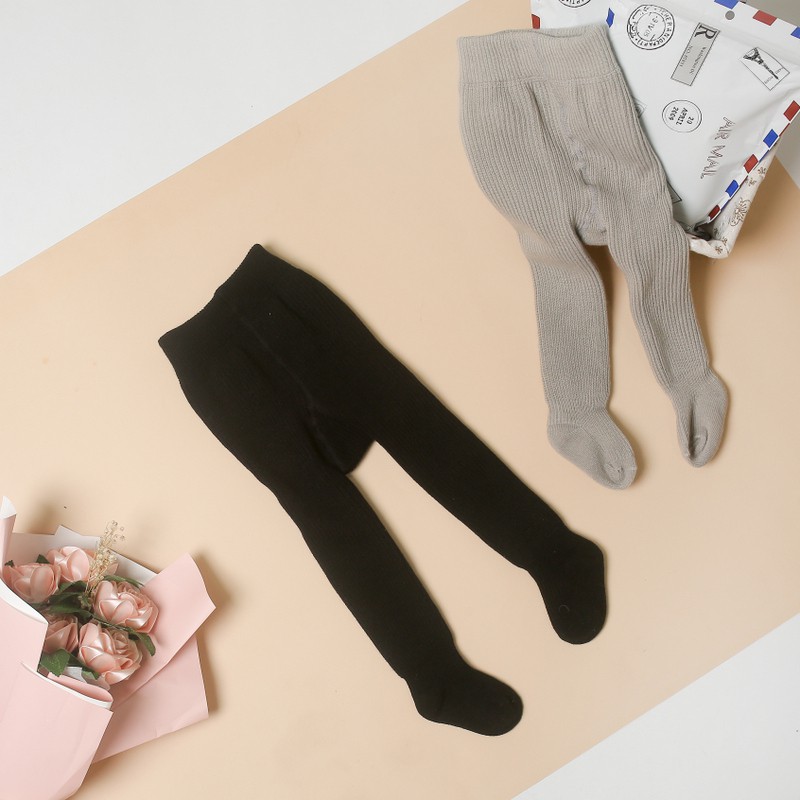 Quần tất len legging cho bé liền tất , thun gân len, tăm màu trơn co giãn có chân 0-6 tuổi- TAMIBEBE