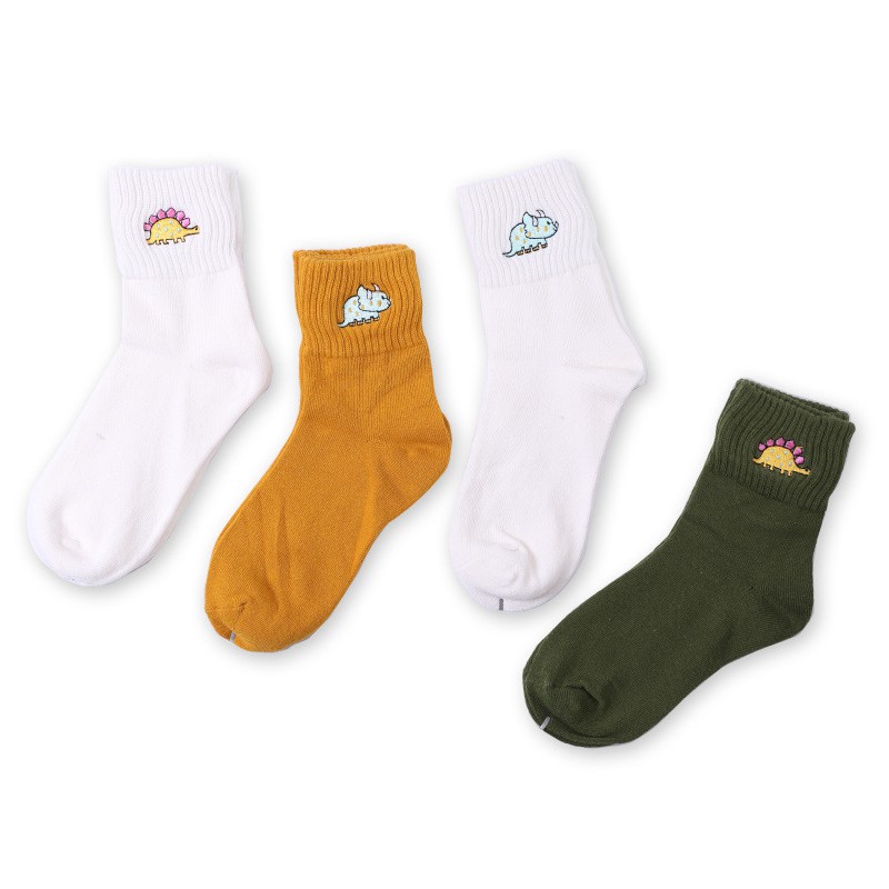 Vớ Cotton Cổ Ngắn Thêu Họa Tiết Khủng Long Dễ Thương Vui Nhộn Cho Nữ