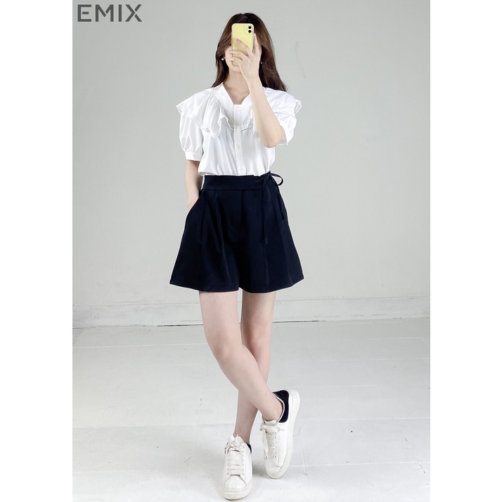 Quần đùi buộc dây lưng chun EMIX (3 màu), short, sooc, cúc khóa, buộc dây, form suông, chất ruby mã 701