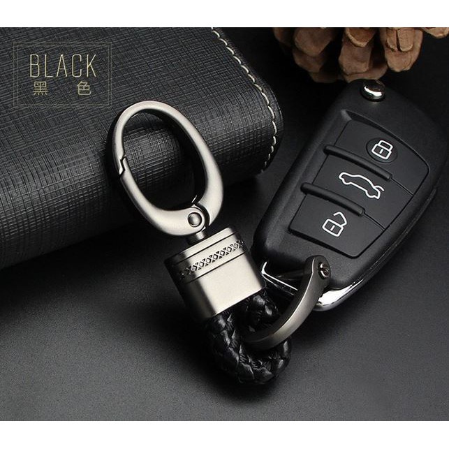 Móc khóa dây da bện và hợp kim phong cách đơn giản hiện đại