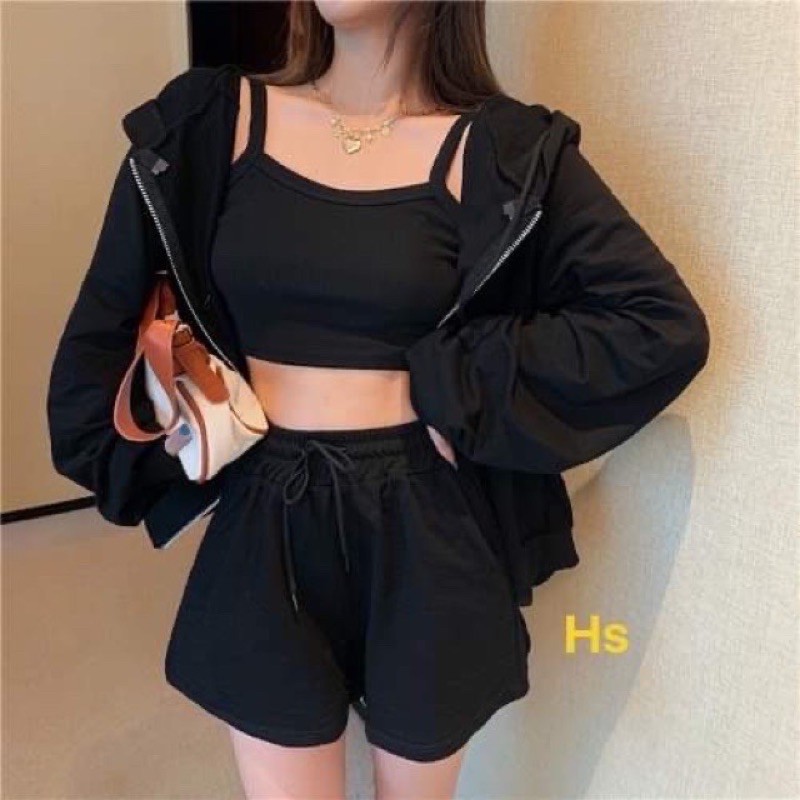 NGUYÊN BỘ ĐEN SET 3 MÓN ÁO QUẦN KÈM ÁO KHOÁC