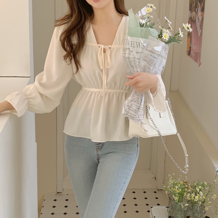 SUXI Áo Tay Dài Cổ Chữ V Màu Sắc Đơn Giản Thời Trang Mùa Hè Dành Cho Nữ