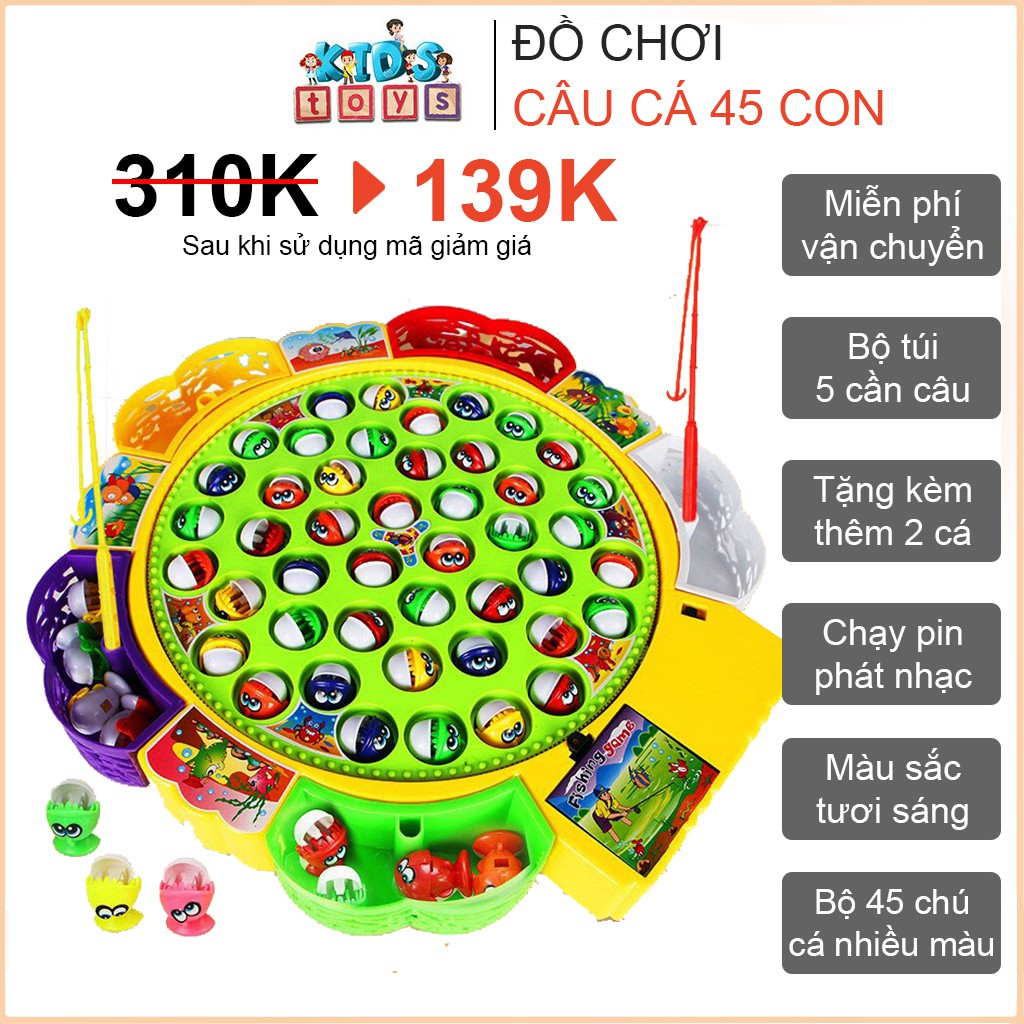 Đồ chơi câu cá cho bé, size lớn 4 cần câu 45 cá, phát nhạc, chất liệu nhựa ABS cao cấp không độc hại