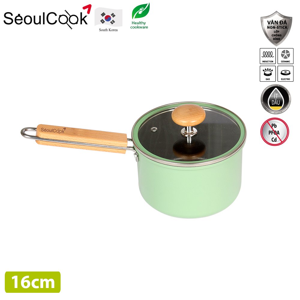 Seoulcook Luxury - Nồi quánh 16cm đáy từ / Induction cao cấp Hàn Quốc, chống dính vân đá, dùng được tất cả các loại bếp