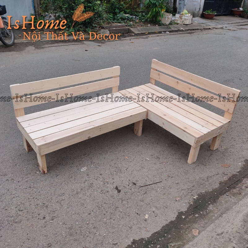 Ghế Sofa Pallet Có Tựa Lưng Gỗ Thông Nhập Khẩu 100% - Decor Quán Cà Phê/ Phòng Khách/ Ban Công - Size 100x40x30