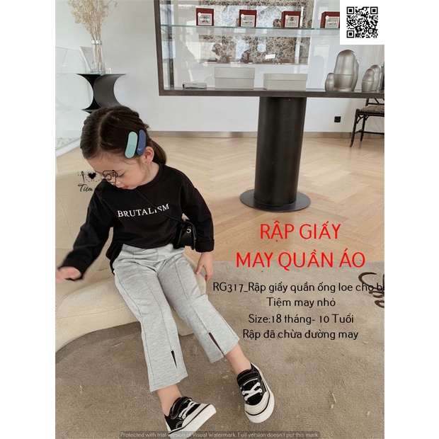 RG317_Rập giấy may quần ống loe bé gái