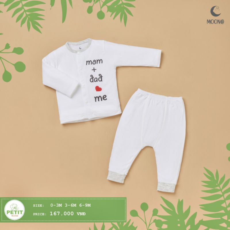 Moon -  Bộ dài tay Moon petit cài giữa, cài chéo cho bé 3-9kg