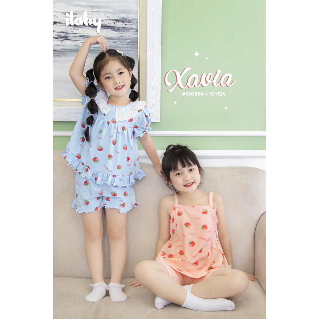 Đồ bộ bé gái ILABY hai dây dâu tây chất liệu thun cotton thoáng mát [50IG08640622]