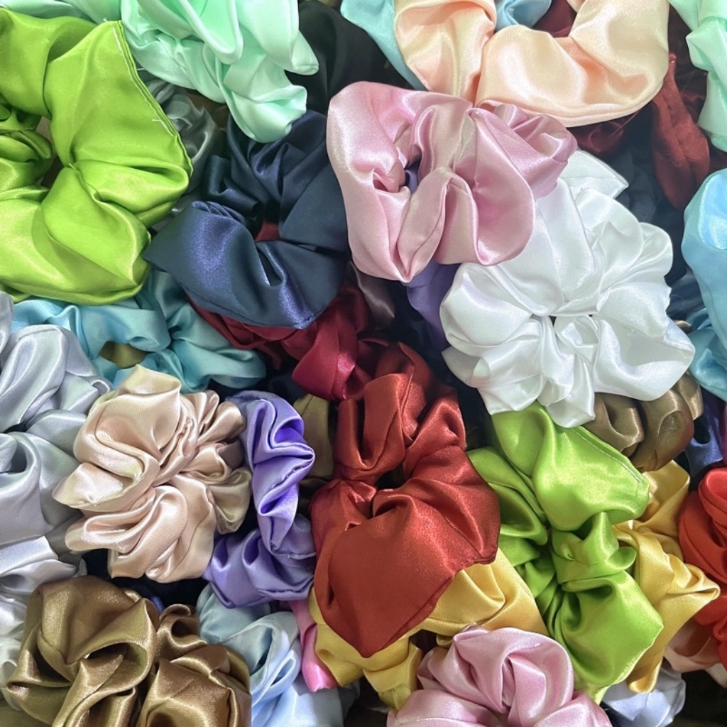 Buộc tóc cột tóc vải Scrunchies phi bóng , họa tiết  , hoa hot trend...