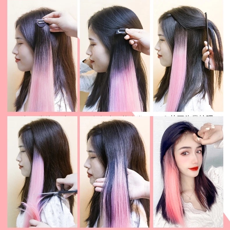 Bộ Tóc Giả Dài Nhuộm Màu Gradient Phong Cách Lisa