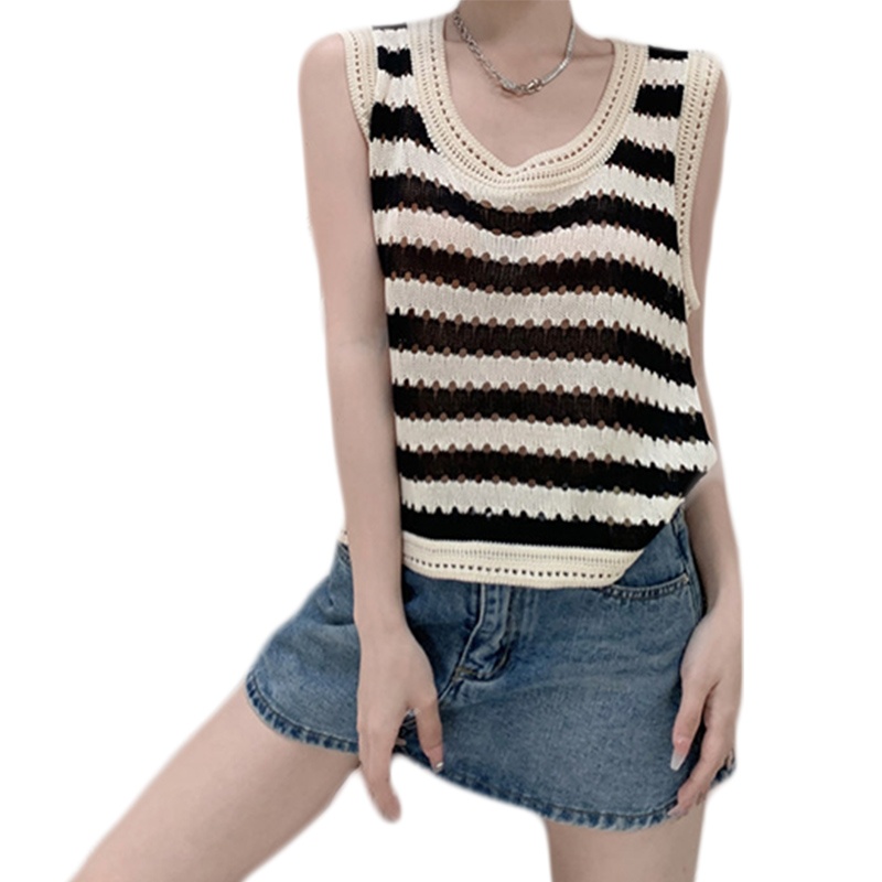 Áo Len Không Tay Dáng Rộng Họa Tiết Kẻ Sọc Thời Trang Mùa Hè Cho Nữ