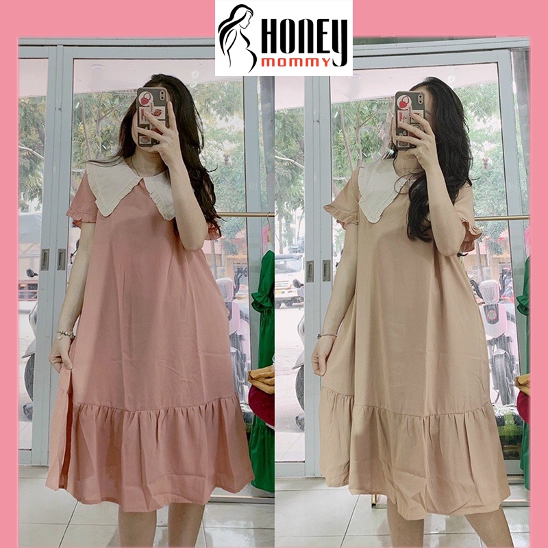 Váy Bầu Đầm Bầu Công Sở Mùa Hè Cổ Sen Thiết Kế Xinh Xắn Đi Chơi Dự Tiệc Dáng Xuông Đuôi Cá HD2671 Honey Mommy