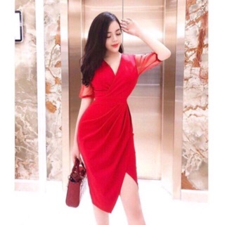 Đầm dự tiệc phối tay lưới đính cườm