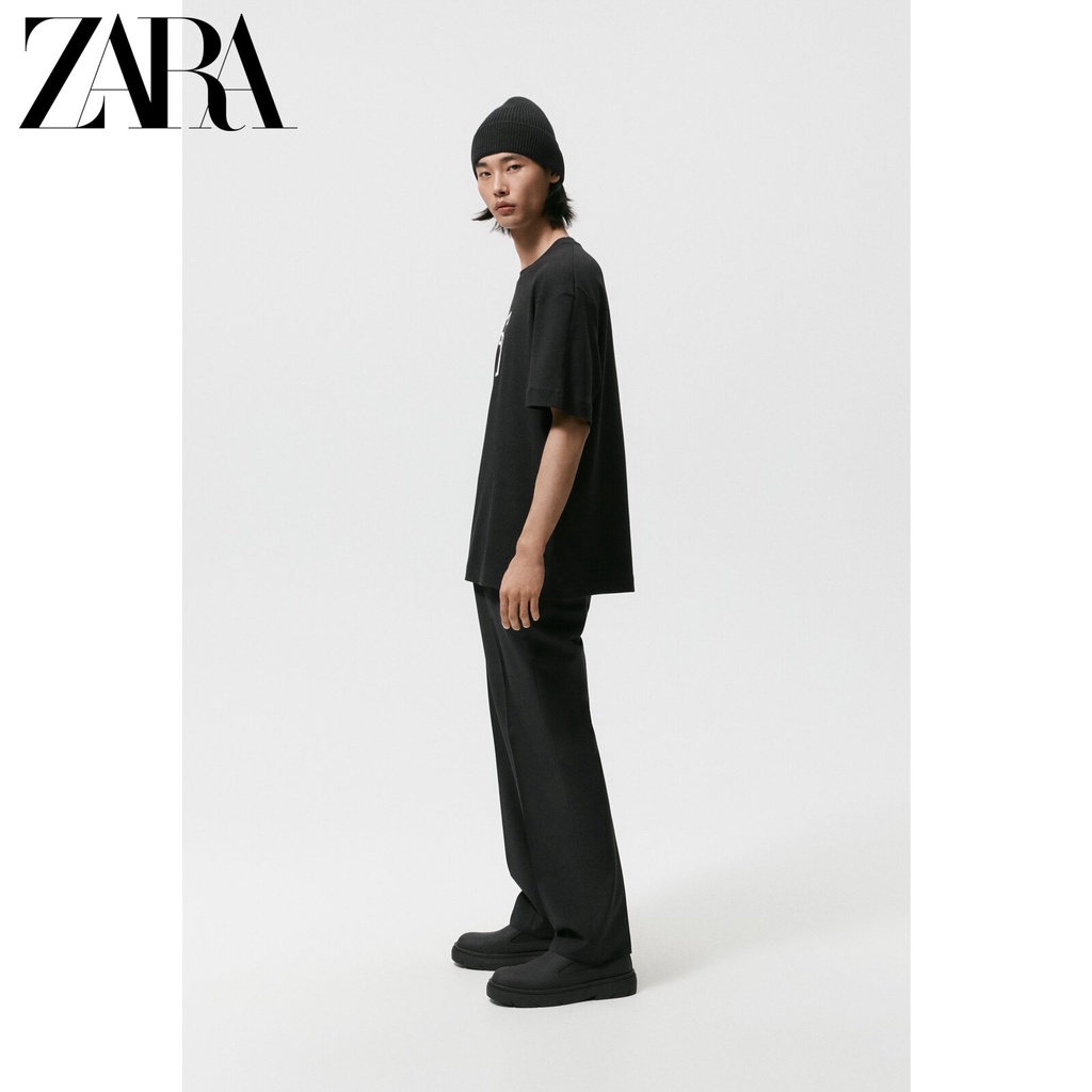 Áo Thun Cotton Ngắn Tay Cổ Tròn In Họa Tiết ZARA Cá Tính Cho Nam 4087395 800