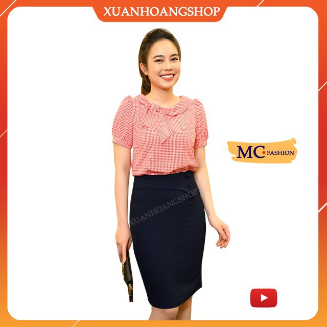 Áo Sơ Mi Nữ Đẹp Mc Fashion, Kiểu Công Sở, Kẻ Sọc Caro, Tay Ngắn Cộc, 2 Màu Xanh, Đỏ, Ta941 . !