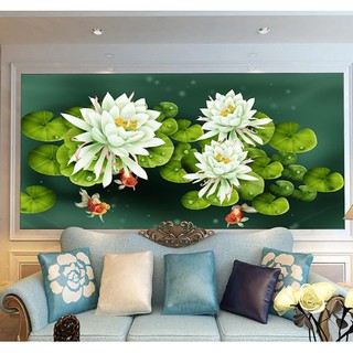 Tranh đính full đá-tranh hoa sen trắng nghệ thuật -treo trang trí nhà cửa
