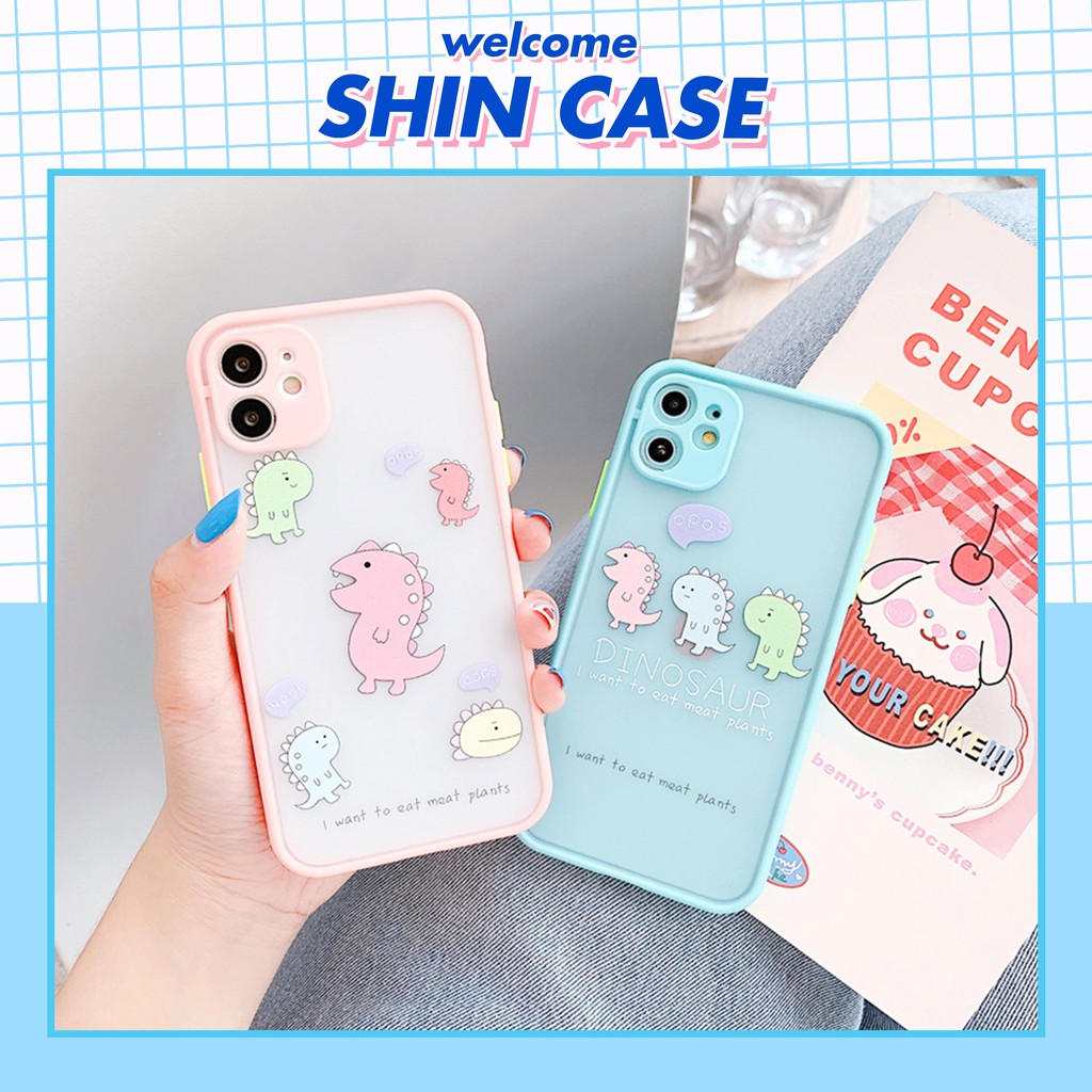 Ốp lưng iphone Dino ngáo nhám viền nổi cong 5/5s/6/6plus/6s/6splus/7/7plus/8/8plus/x/xr/xs/11/12/pro/max/plus/promax
