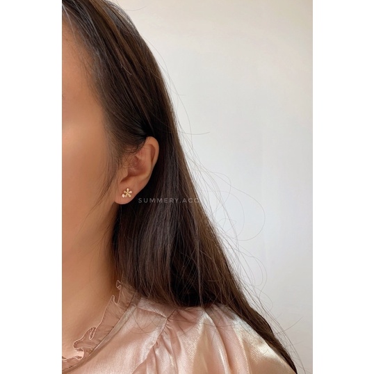 Khuyên tai bạc 925 SUMMERY hoa 5 cánh đính đá bông tai S925 mạ vàng