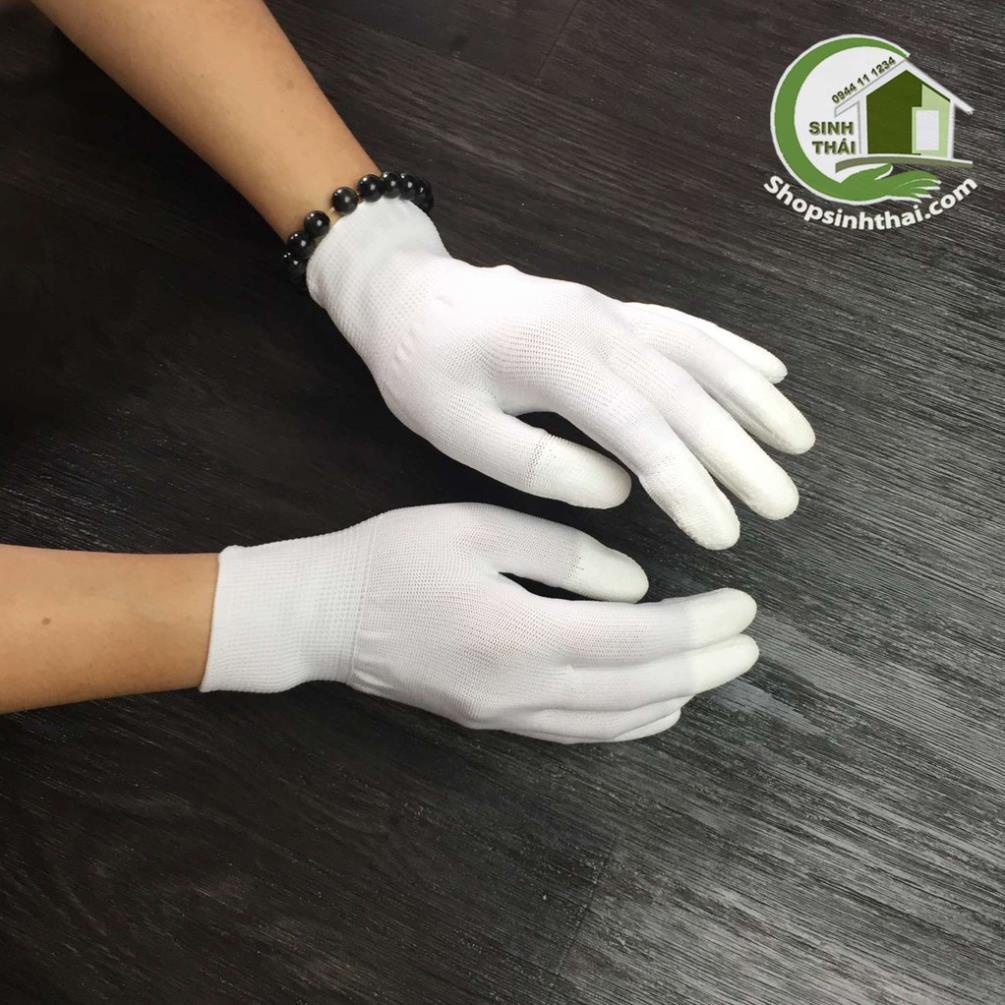 Găng tay, bao tay vải thun phủ cao su đầu ngón màu trắng - 1 đôi 2 chiếc
