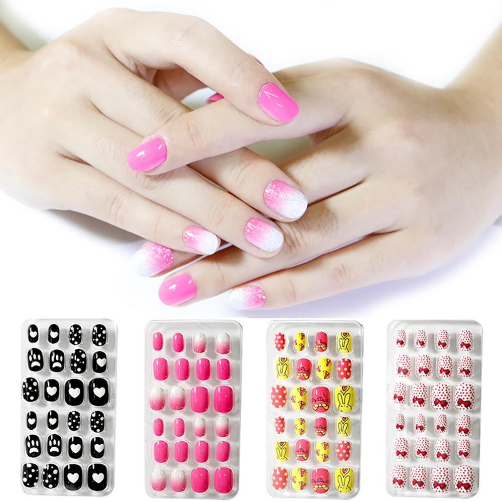 Set 24 Móng Tay Giả Họa Tiết Hoạt Hình Tự Dính Cho Trẻ Em
