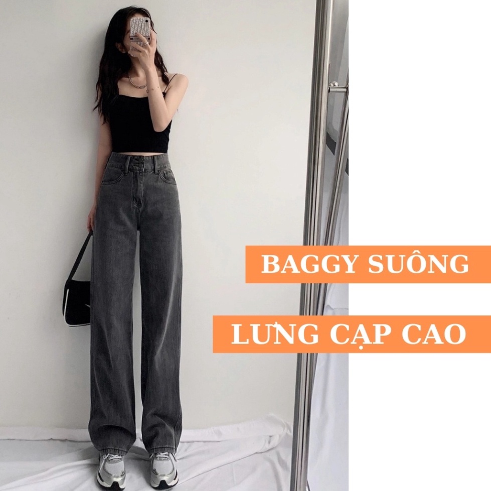 Quần Jean Nữ Lưng Cao Ống Rộng Dáng Suông Dài Qua Chân Kiểu Túi Truyền Thống Đơn Giãn Dễ Phối Áo Croptop | BigBuy360 - bigbuy360.vn