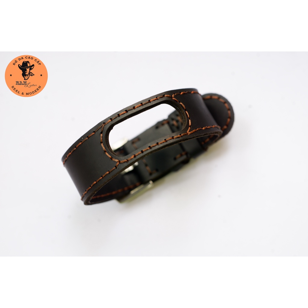 Dây Mi band 3 , Mi band 4 , Mi band 5, Mi band 6, Mi band 7 Da Bò Đen Tuyền - RAM Leather