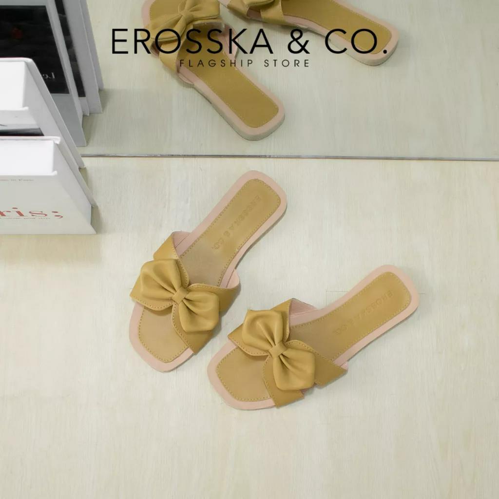 Erosska - Dép nữ đế bệt tiểu thư gắn nơ phong cách Hàn Quốc 2023 màu gold _ DE062