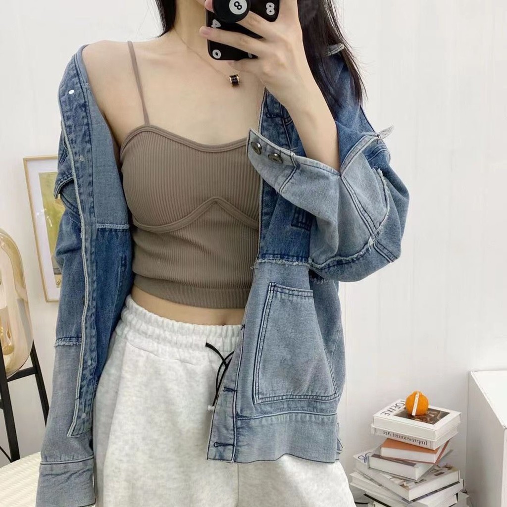 Áo Bra Nữ Quây 2 Dây Mảnh Thun Tăm Tông Màu Tây Siêu Hot A9