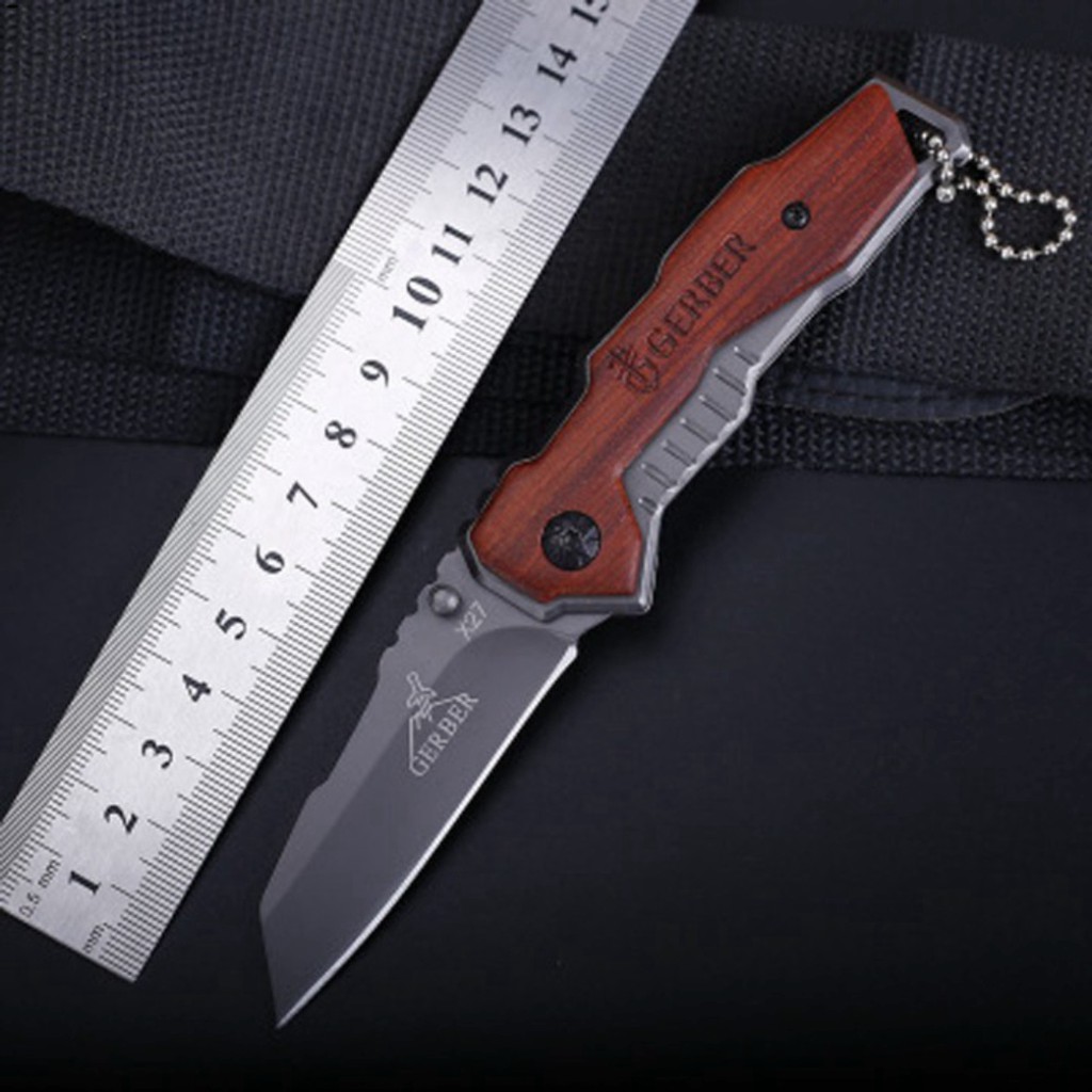 Dao phượt gấp gọn mini ốp gỗ logo khắc chim cực đẹp nhỏ gọn vừa tay HUTI KNIFE X27