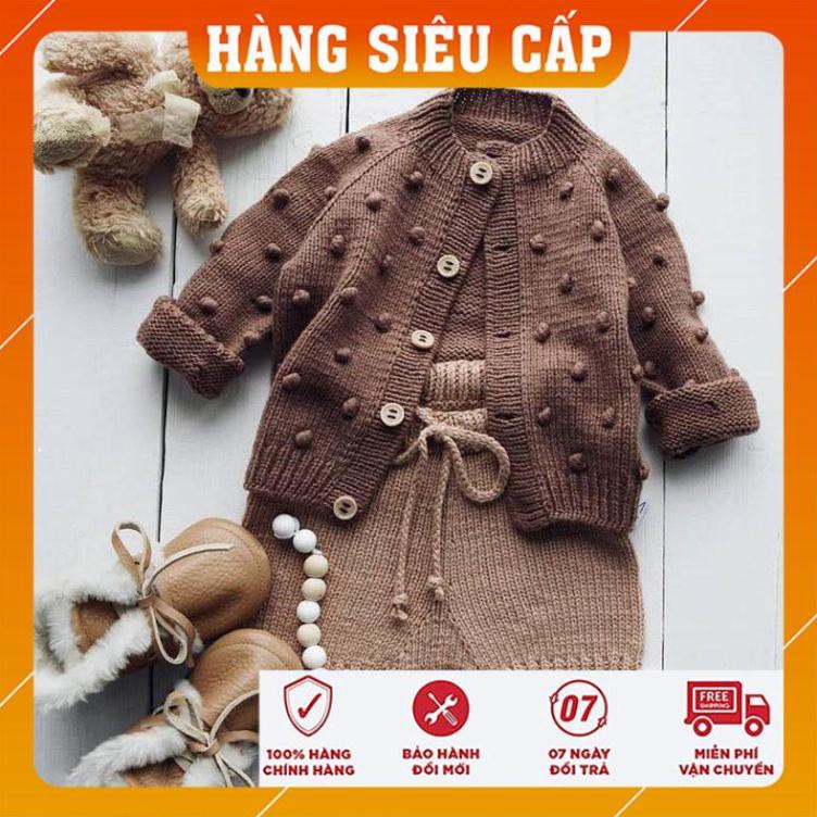 Set Áo Khoác Quần Đan Nâu - Quần áo mùa Đông cho bé - Sản phẩm đan móc handmade
