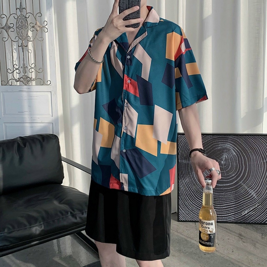 Áo sơmi Nam Nữ form rộng hoạ tiết hình học phù hợp mặc đồng phục nhóm, lớp đi chơi biển và dã ngoại kèm hình thật | BigBuy360 - bigbuy360.vn
