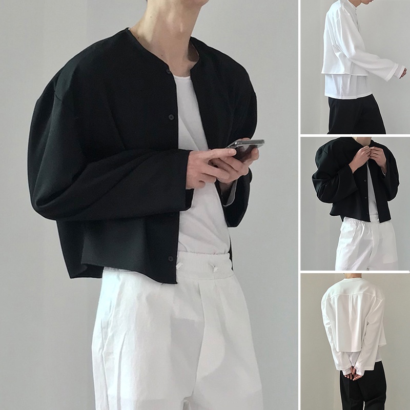 Áo sơ mi tay dài màu trắng/đen thời trang cho nam