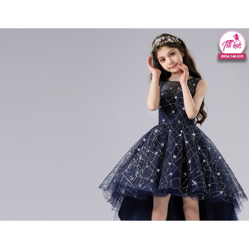 Đầm Công Chúa Cho Bé Gái TiTiKids Đầm Cao Cấp Xanh Đen Kim Sa CC169