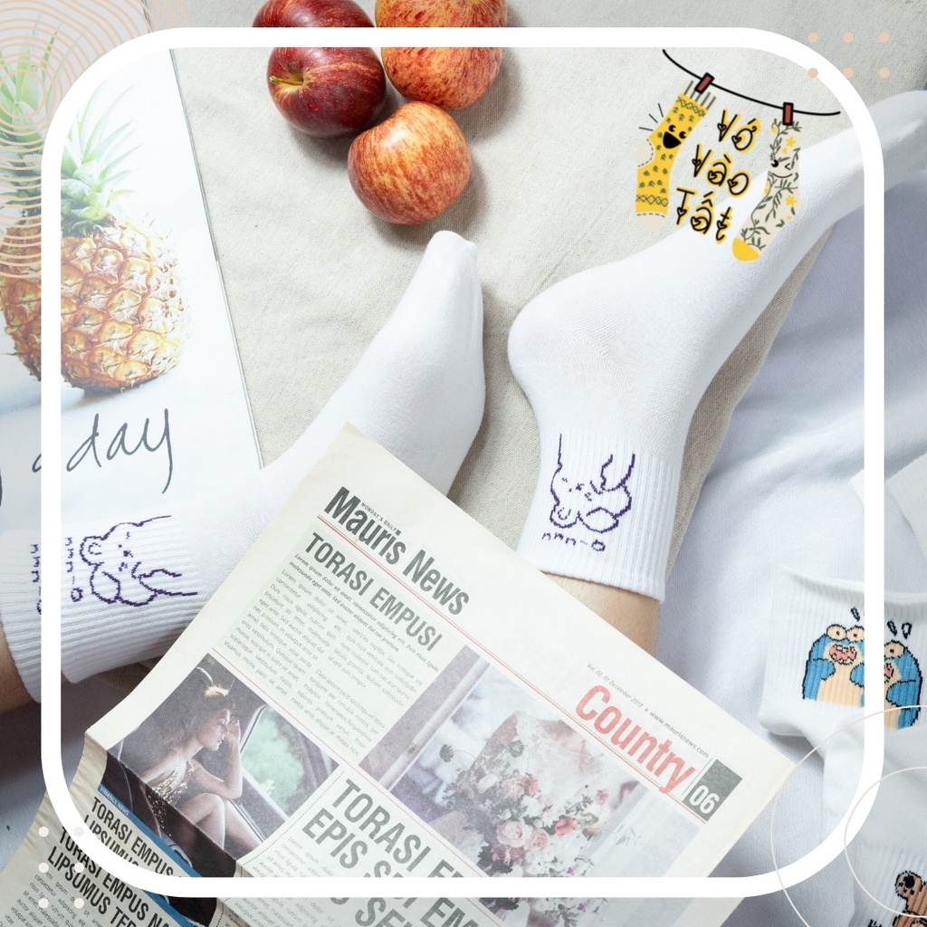 TẤT VỚ TRẮNG CỔ CAO UNISEX HÌNH THÚ HOẠT HÌNH NGỘ NGHĨNH