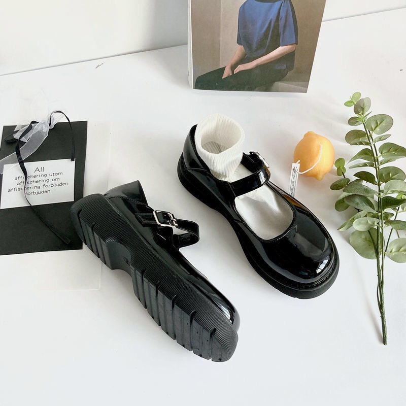 Giày lolita da bóng mũi tròn đế độn 3cm phong cách Nhật Bản- giày đốc da bóng học sinh