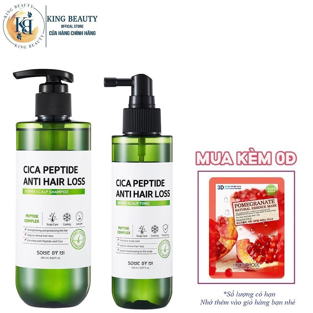 Combo 2 Sản Phẩm Phục Hồi, Ngăn Rụng Tóc Some By Mi Cica Peptide Anti-Hair Loss Derma Scalp(Dầu gội285ml+Xịt dưỡng150ml)