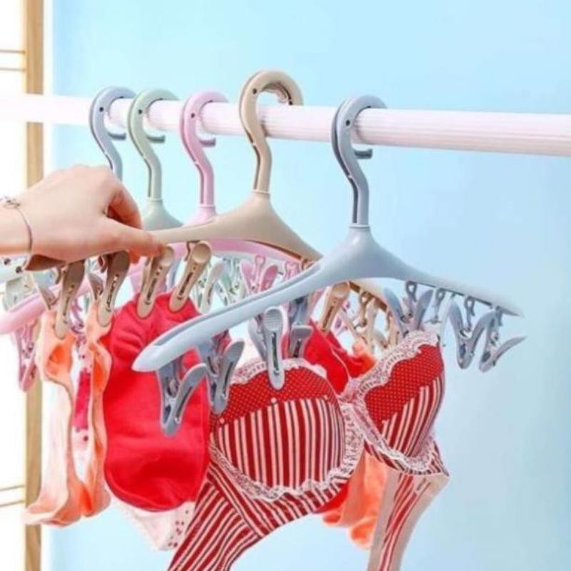 Móc Treo Phơi Đồ Kèm Kẹp Thông Minh Tiện Lợi Phơi Đồ Con Tất Đồ Nhỏ 8 Kẹp