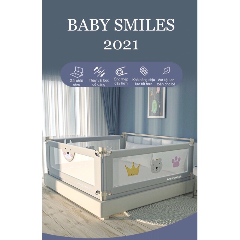 (BẢO HÀNH 12 THÁNG) THANH CHẮN GIƯỜNG CAO CẤP BABY SMILES DẠNG TRƯỢT VẢI CAO CẤP CHO BÉ