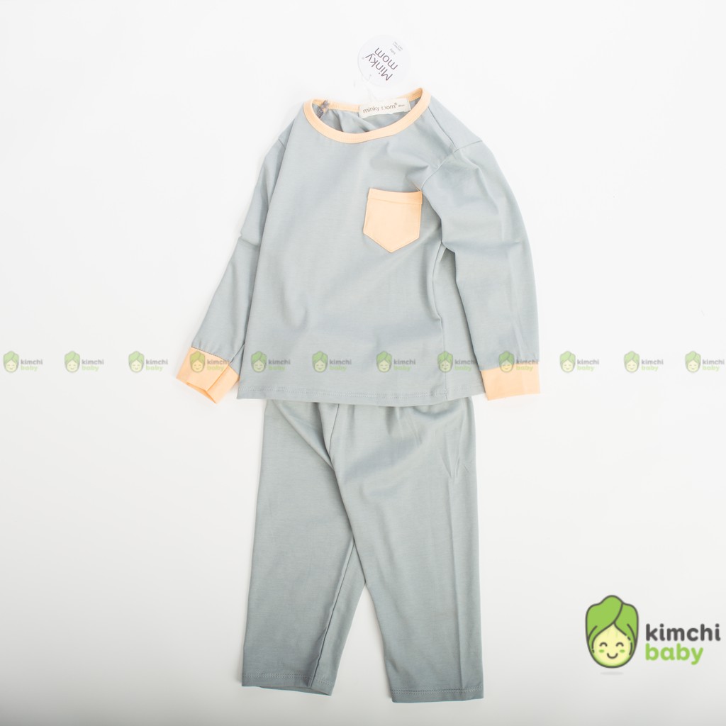 Bộ Dài Tay Cho Bé Gái, Bé Trai Minky Mom Vải 100% Cotton Túi Ngực Phối Viền, Bộ Quần Áo Trẻ Em Thu Đông MKMTD2146