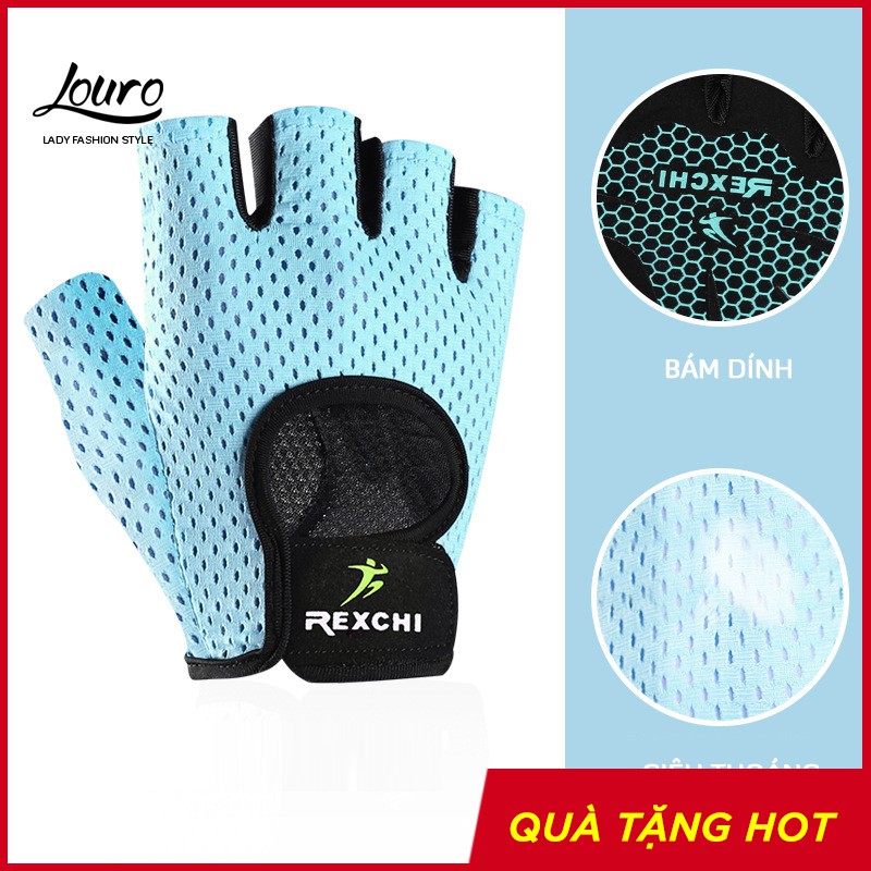 Găng tay tập gym ️🏆CHÍNH HÃNG- GIÁ TỐT️🏆 Rexchi XG21, kiểu găng tay tập gym nữ nửa bàn, bám dính và siêu thoáng